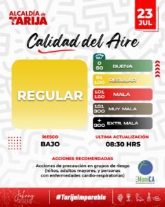 La calidad del aire en el municipio de Tarija se encuentra en nivel regular