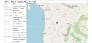 Sismo de magnitud 4,9 grados se registra en la provincia Nor Lípez de Potosí